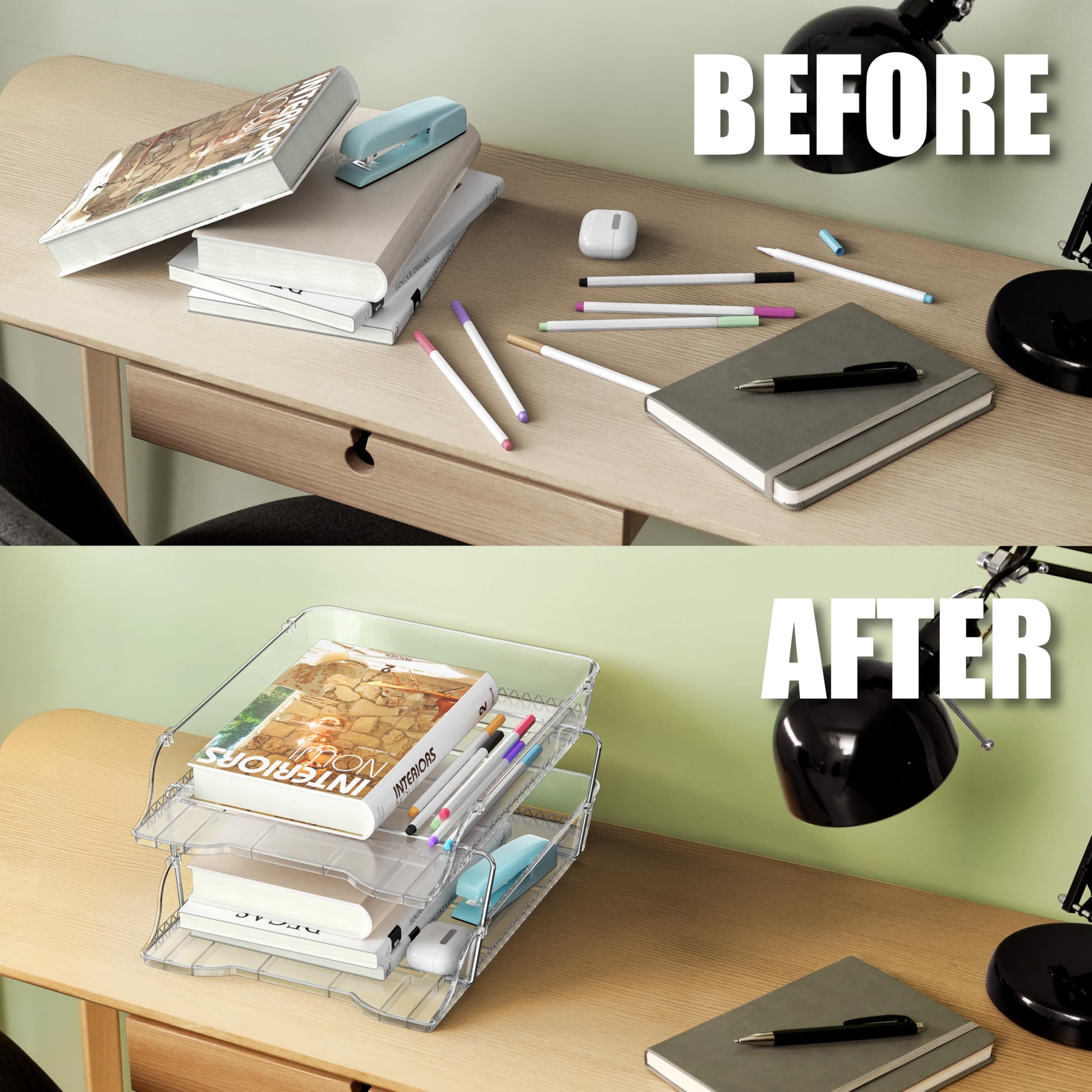 Simple Houseware 2-Tier Stackable Paper Tray for Desk Organizer, Clear
