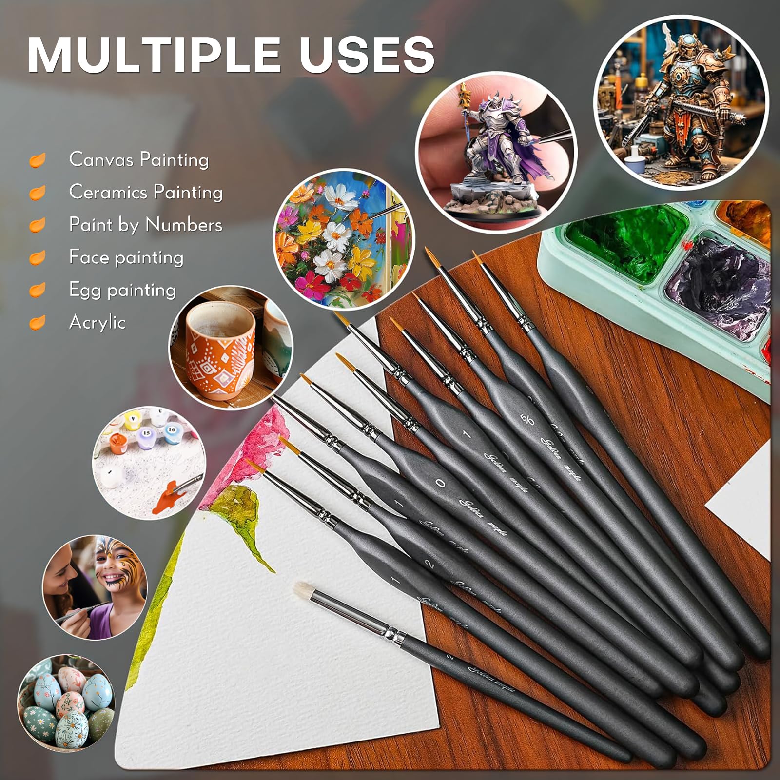 Golden Maple Miniature Paint Brushes Drybrush-10pcs Model Detail Paint Brush Set, Small Fine tip