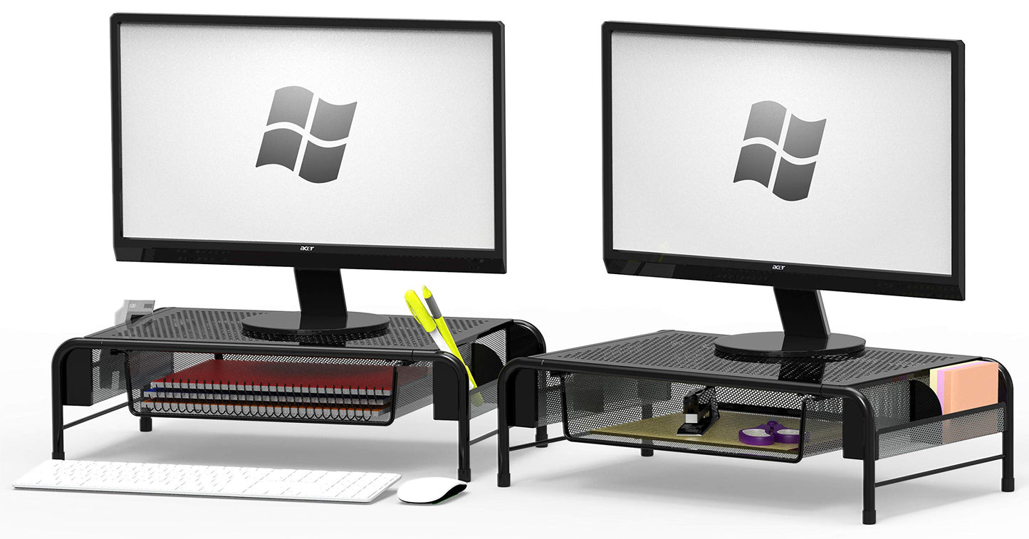 Simple Houseware Metal Desk Monitor Stand Riser w/ Drawer, 2-Pack, Black