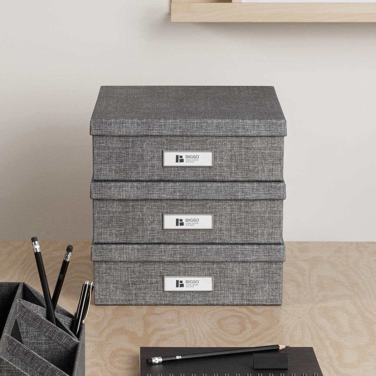 Bigso Oskar Canvas Fiberboard Document Letter Box for Important Paperwork A4 or Letter Size