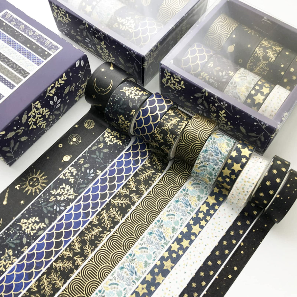 YUBX Creative Washi Tape Set 10 Rolls Gold Foil Print Decorative Masking Tapes for Arts, DIY