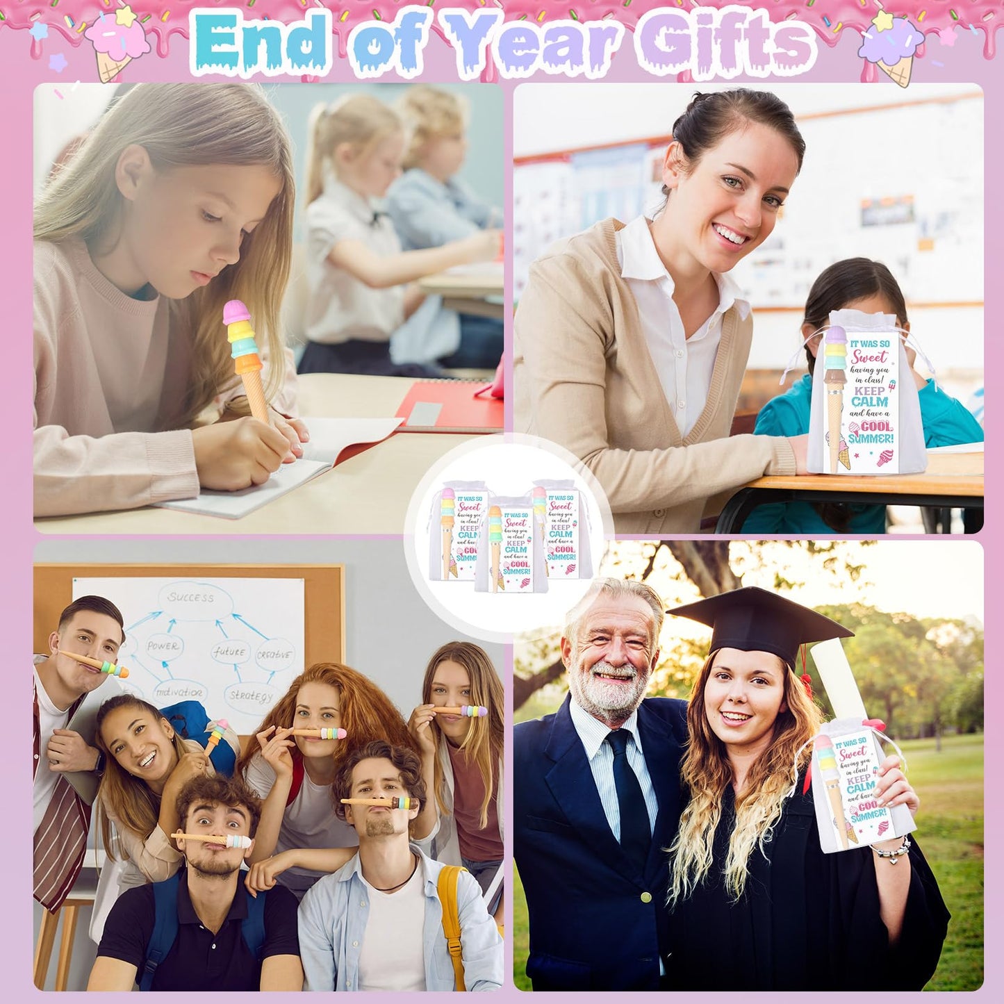 Marspark 30 Sets End of Year Student Gifts Bulk Summer Graduation Gifts Ice Cream Shaped Pens and