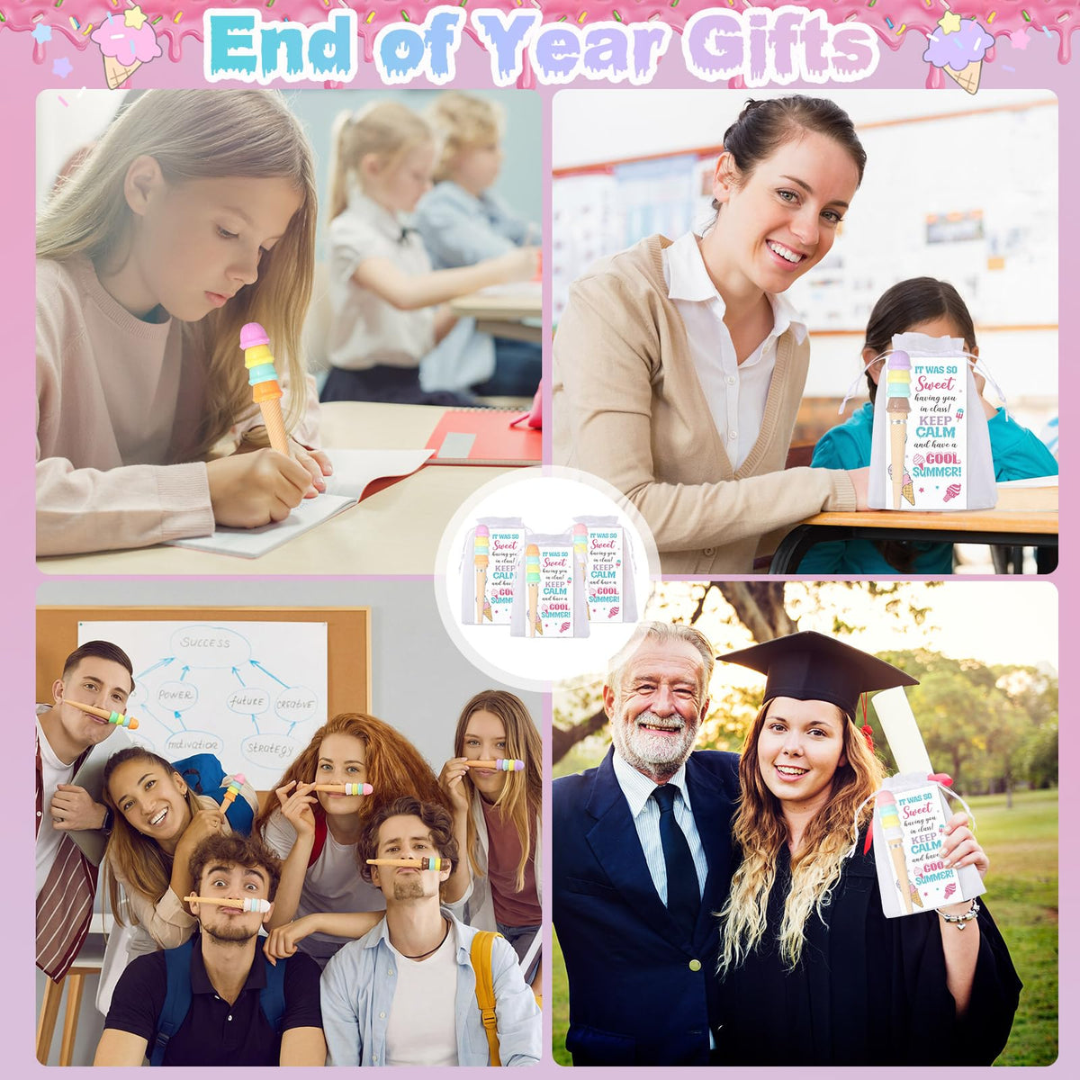 Marspark 30 Sets End of Year Student Gifts Bulk Summer Graduation Gifts Ice Cream Shaped Pens and