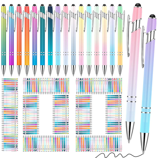 Yeaqee 100 Pieces Ballpoint Pen Bulk with Stylus Tip Click, Gradient Colors