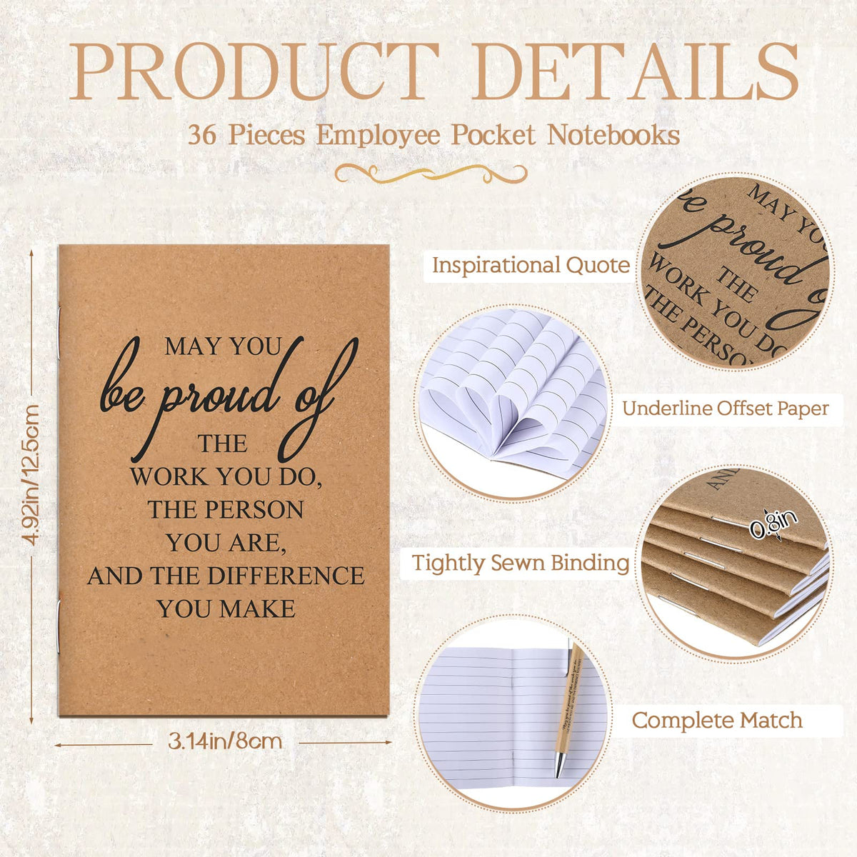 Kosiz 72 Pcs/ 36 Sets Employee Appreciation Gifts Notebooks and Bamboo Pens