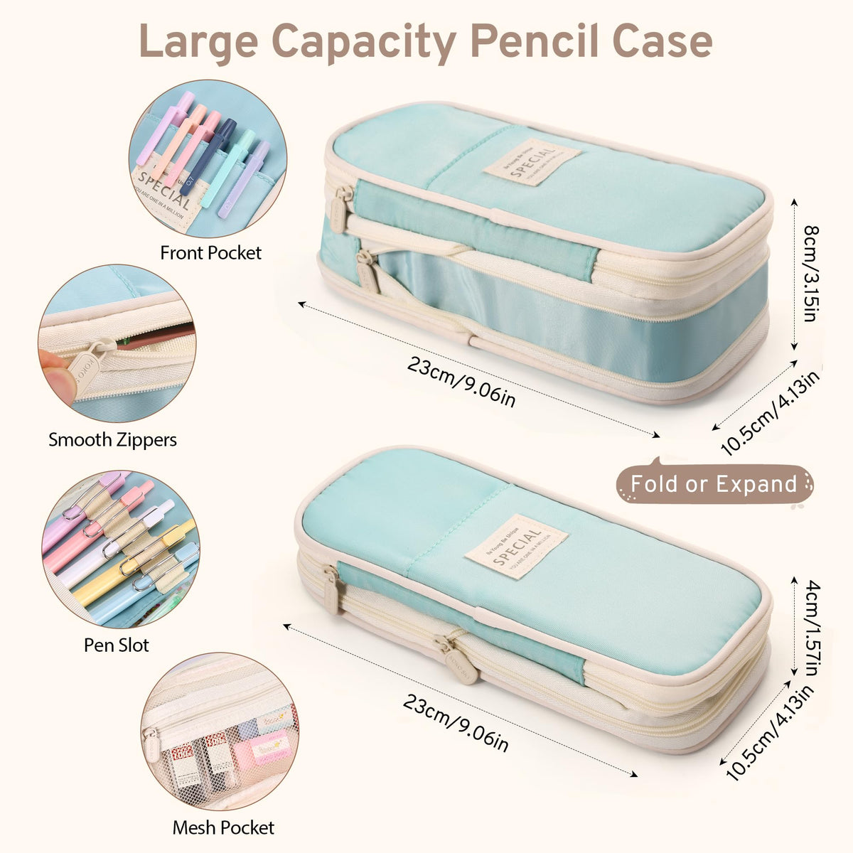 DazSpirit 62PCS Aesthetic Stationery Set with Foldable Pencil Case, Blue