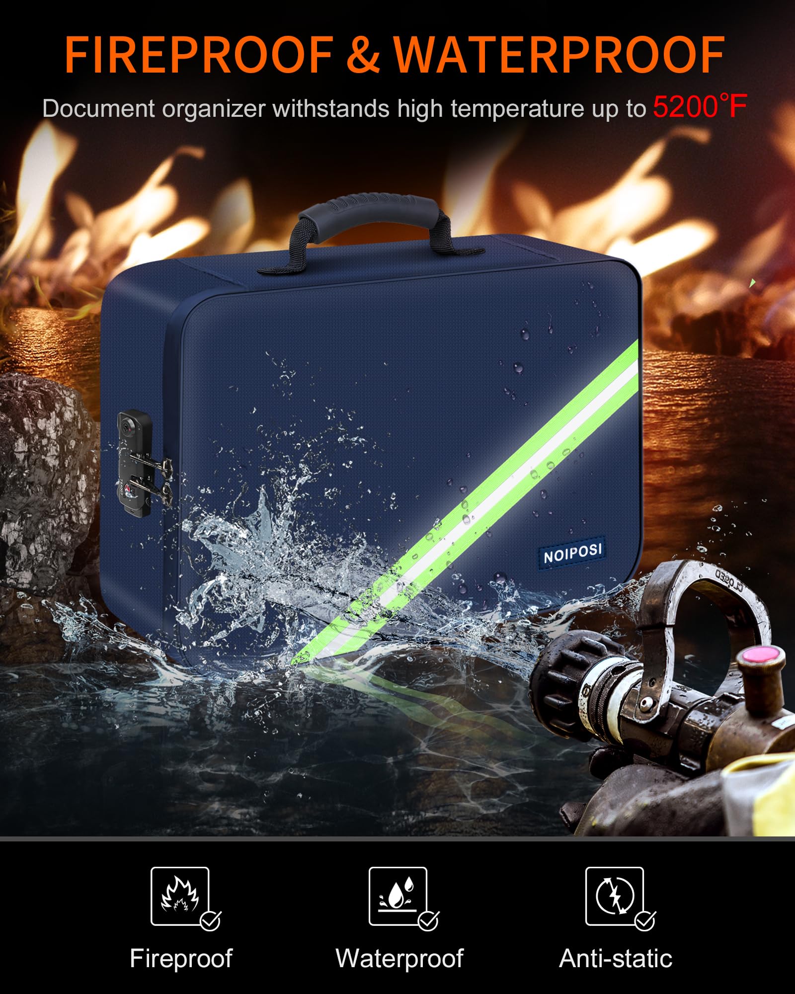 Noiposi 5200℉ Fireproof Document Box with Lock 16.1"x11.4"x4.3"