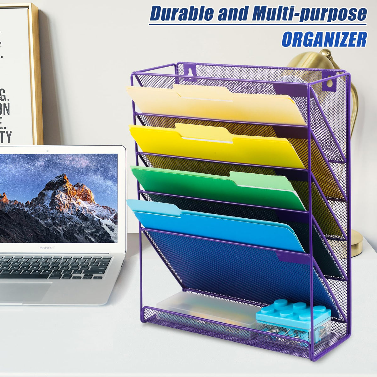 EASEPRES Desk File Organizer Mesh 6-Tier, Hanging Wall Mount Document Organization Stand, Desktop