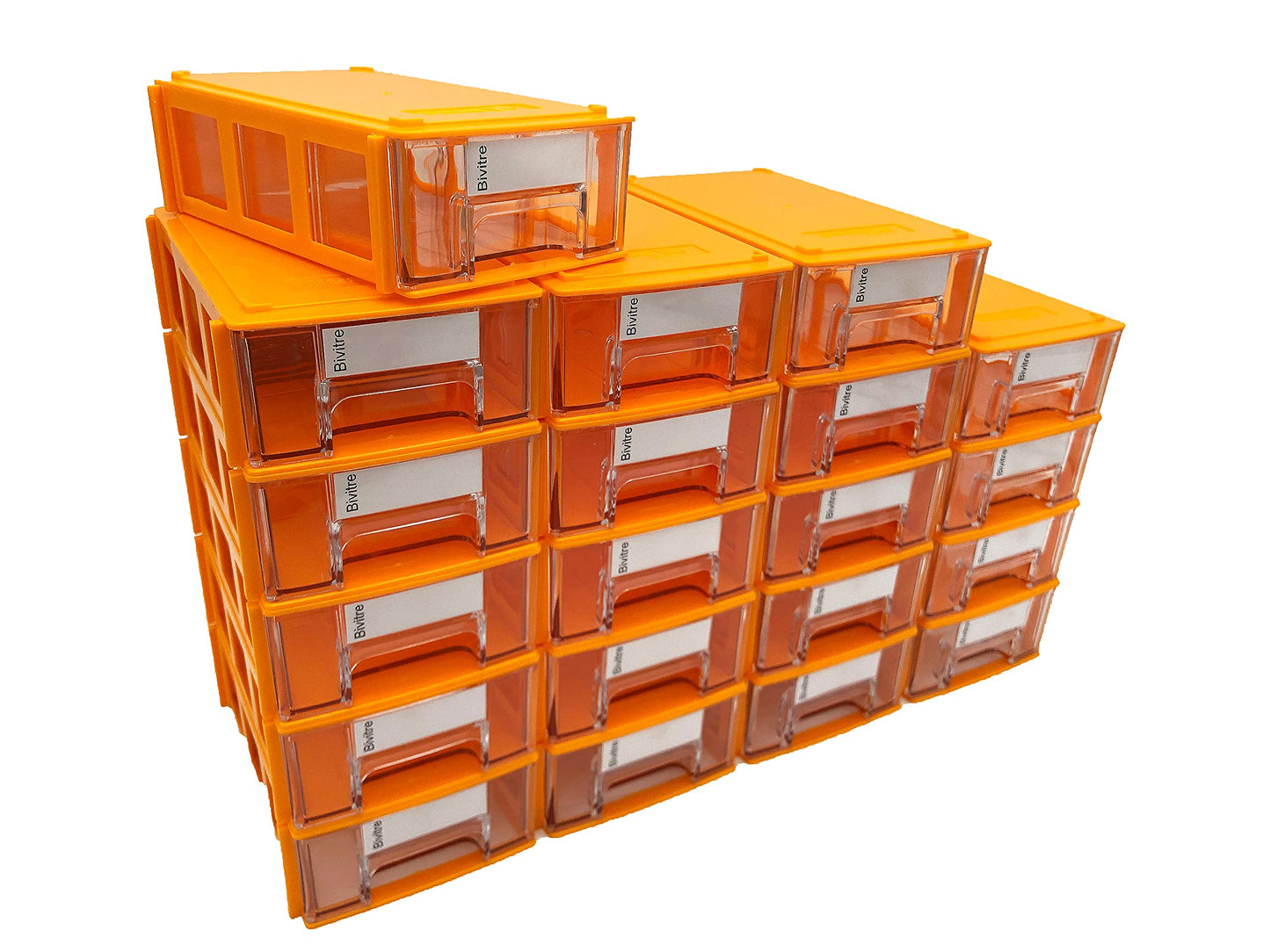 Stackable Storage Drawers Set of 20 with Dividers and Paper Labels