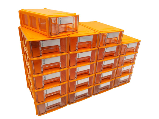 Stackable Storage Drawers Set of 20 with Dividers and Paper Labels