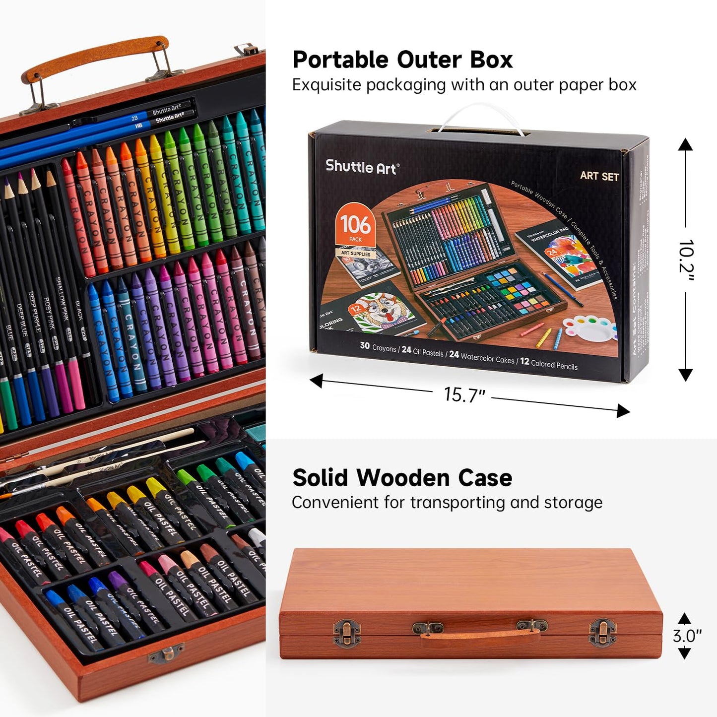Shuttle Art 106 Piece Deluxe Art Set, Art Supplies in Wooden Case, Painting Drawing Art Kit with
