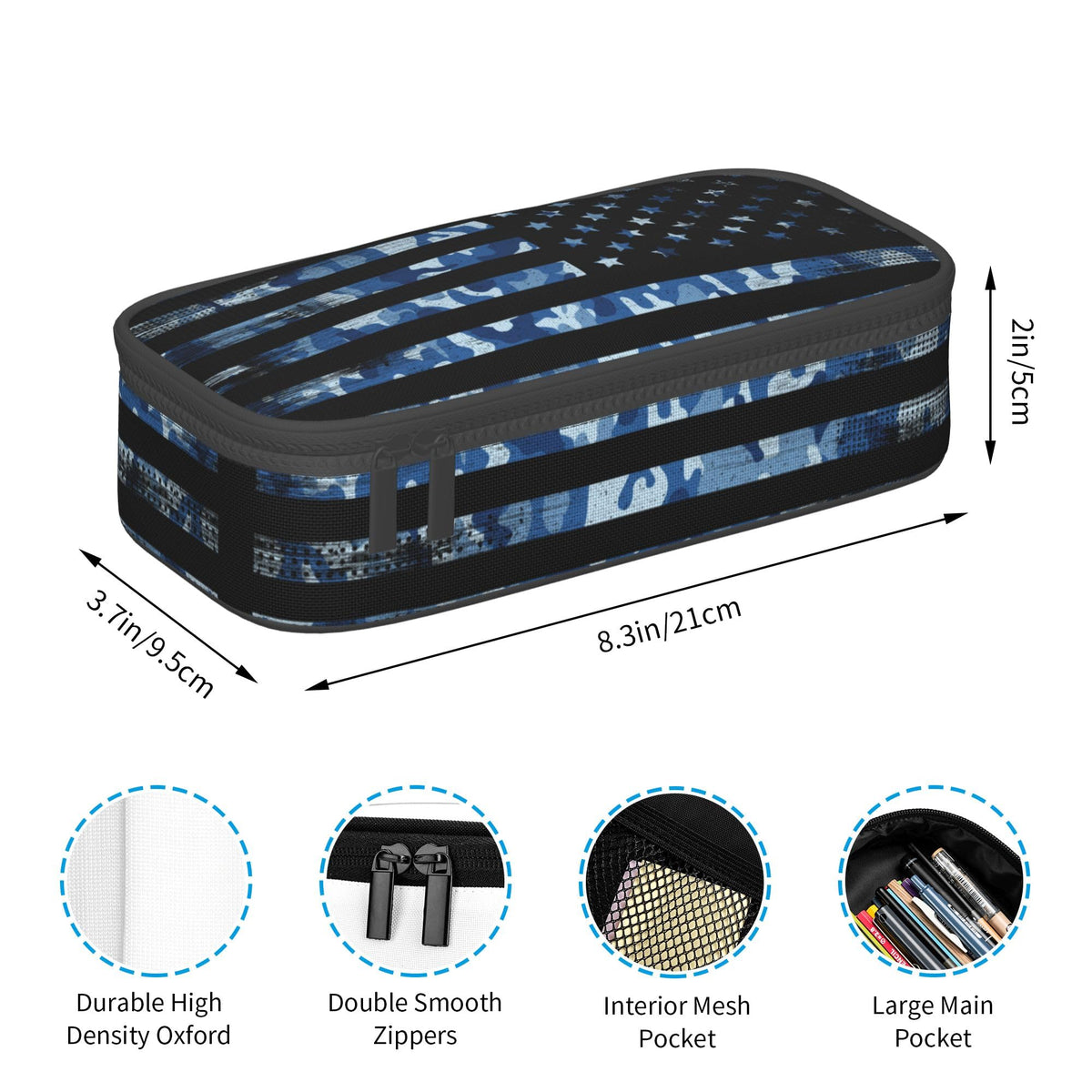 YIJIUWKIS American Flag Style Pencil Case for Kids Adults, Camo Pencil Box for Boys Girls, Blue