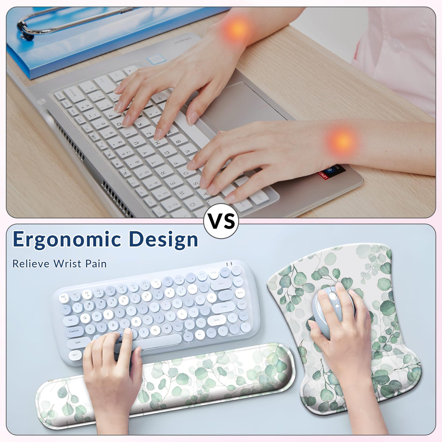VINEBURY Desk Mat Set Keyboard and Mouse Pad with Wrist Rest Support