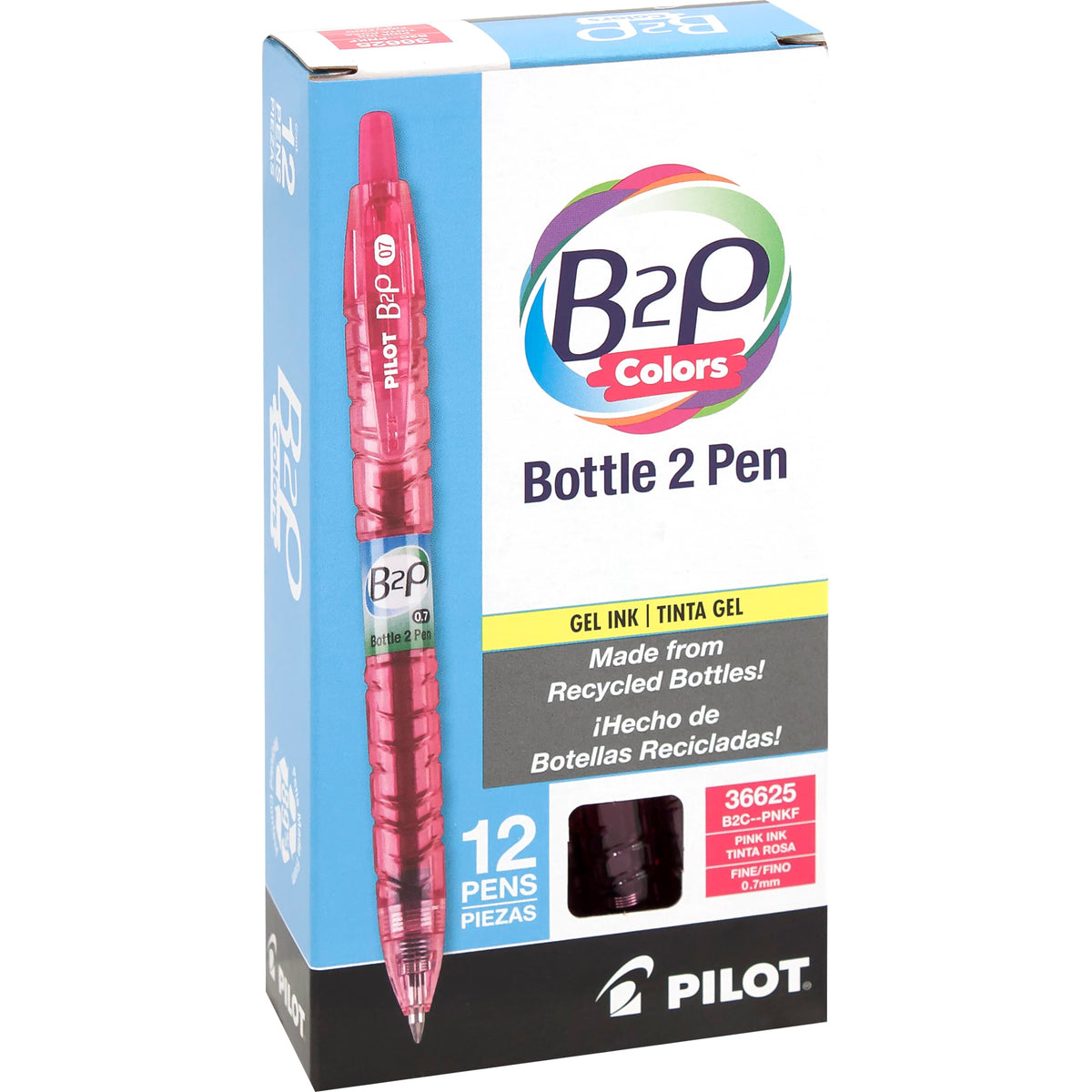 PILOT B2P Colors Gel Pen, Fine Point 0.7mm, Pink, 12-Pack