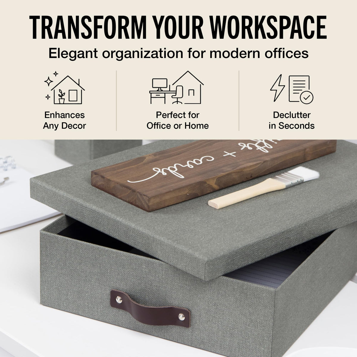 Bigso Box of Sweden Oskar Canvas Fiberboard Document Letter Box - File Organizer Box for Important