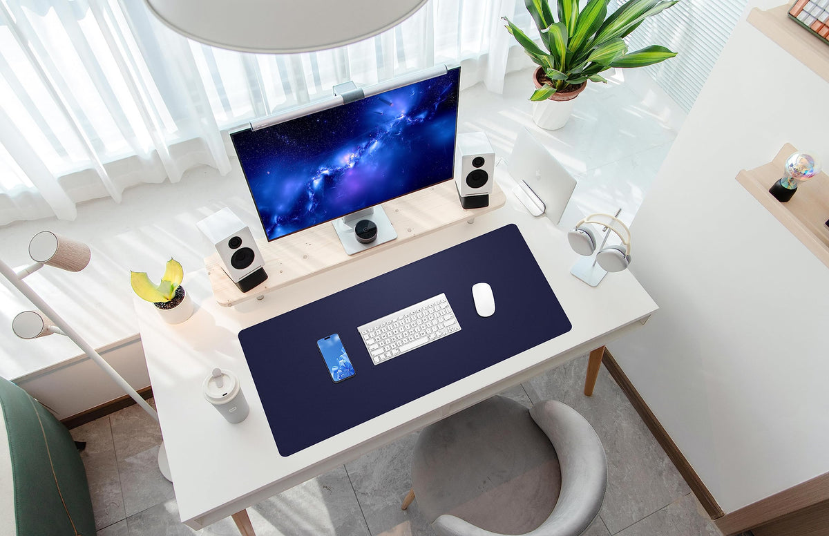 AFIING Desk Mat, Blue, 35.4" x 17", Cork Desk pad Protector