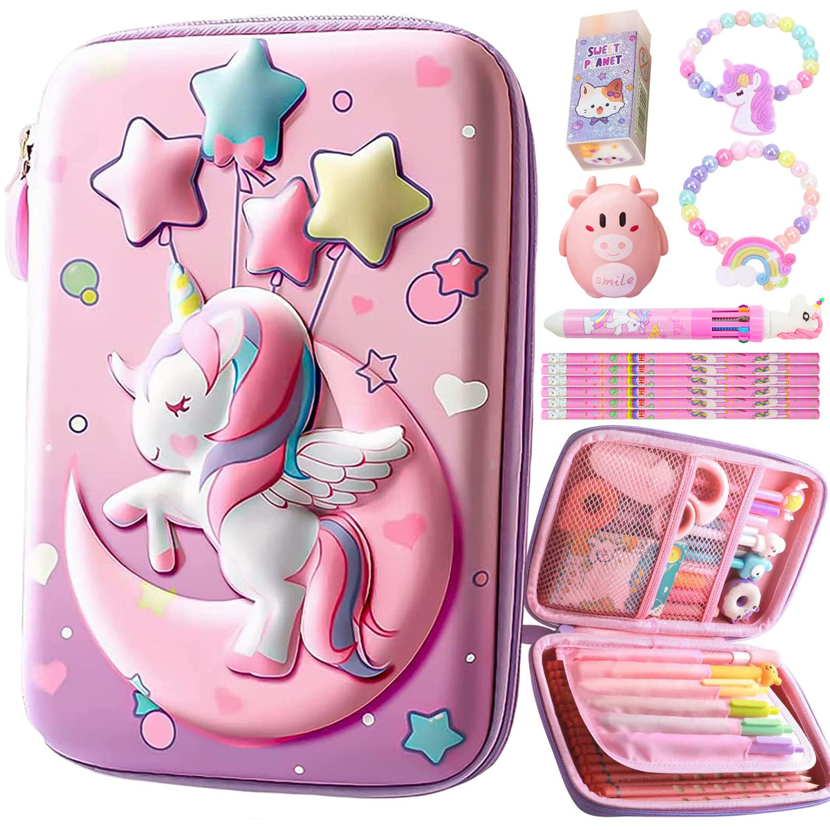 JYPLKCMT Pencil Case For Girls & Boys, Kids Cute Pink Pencil Pouch, 3D EVA Large Capacity Pen