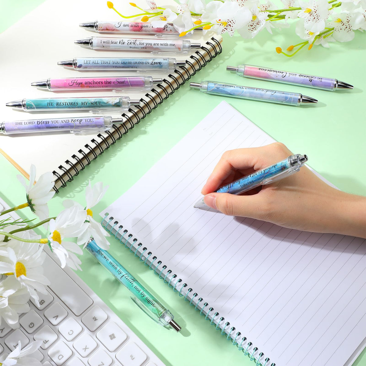 Qeeenar 50 Pcs Bible Verse Pens Christian Gift,Flower