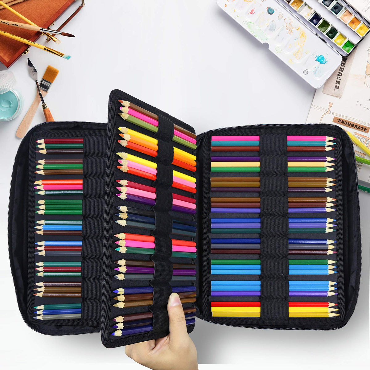 YOUSHARES 166 Slots Colored Pencil Case Holder - Pen Case Organizer with Multilayer Holder for