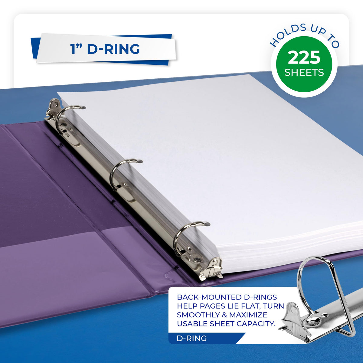 Samsill Durable 1 inch 3 Ring Binder, D Ring Binder, 100% Recycled Chipboard, Purple, 12 Pack