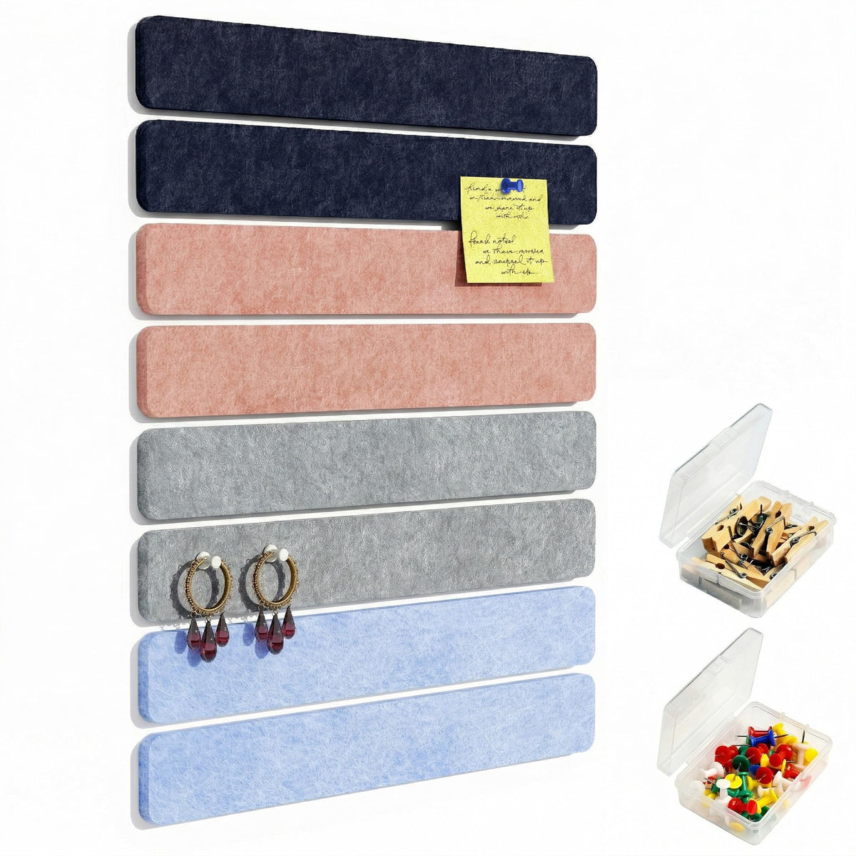 GoTiling Cork Board for Walls - 8 Pack Felt Pin Board Bar Strips - Self-Adhesive Lightweight