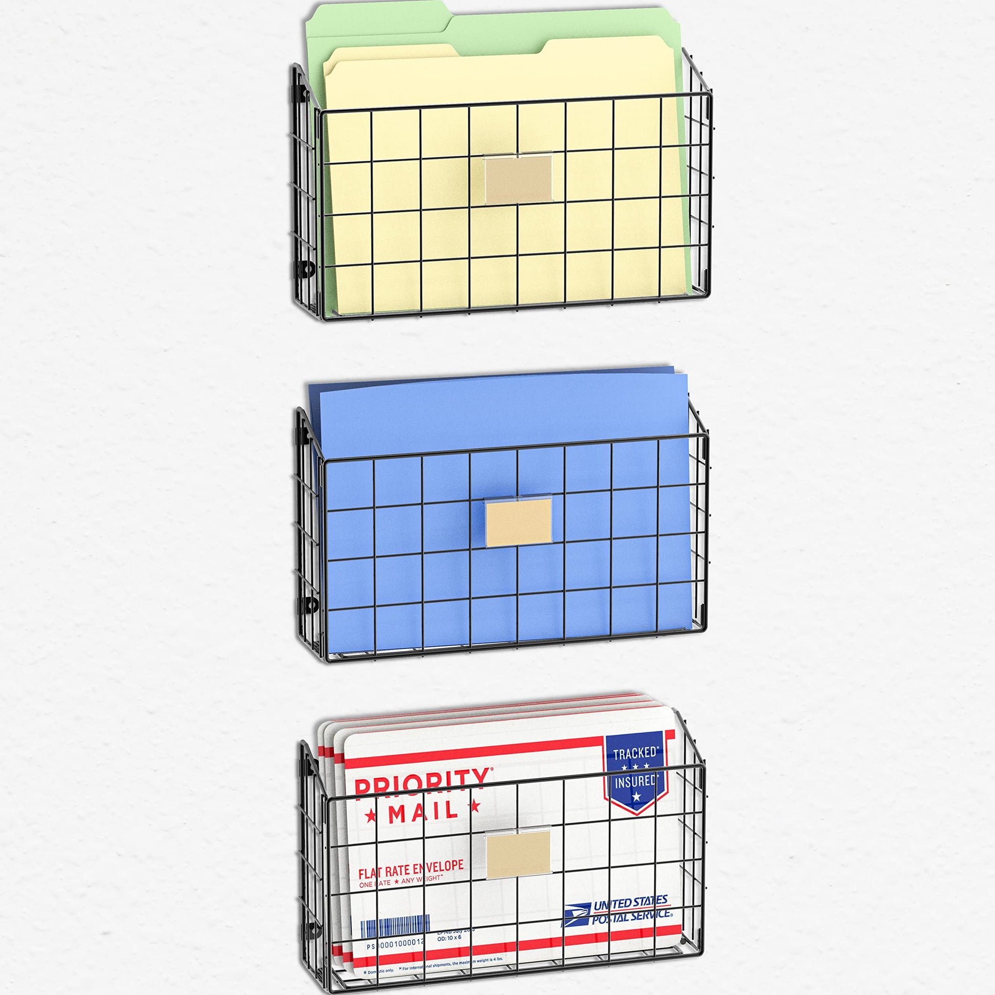 Simple Houseware Grid Wall Mount Single Pocket File Holder, 3-Pack, Black