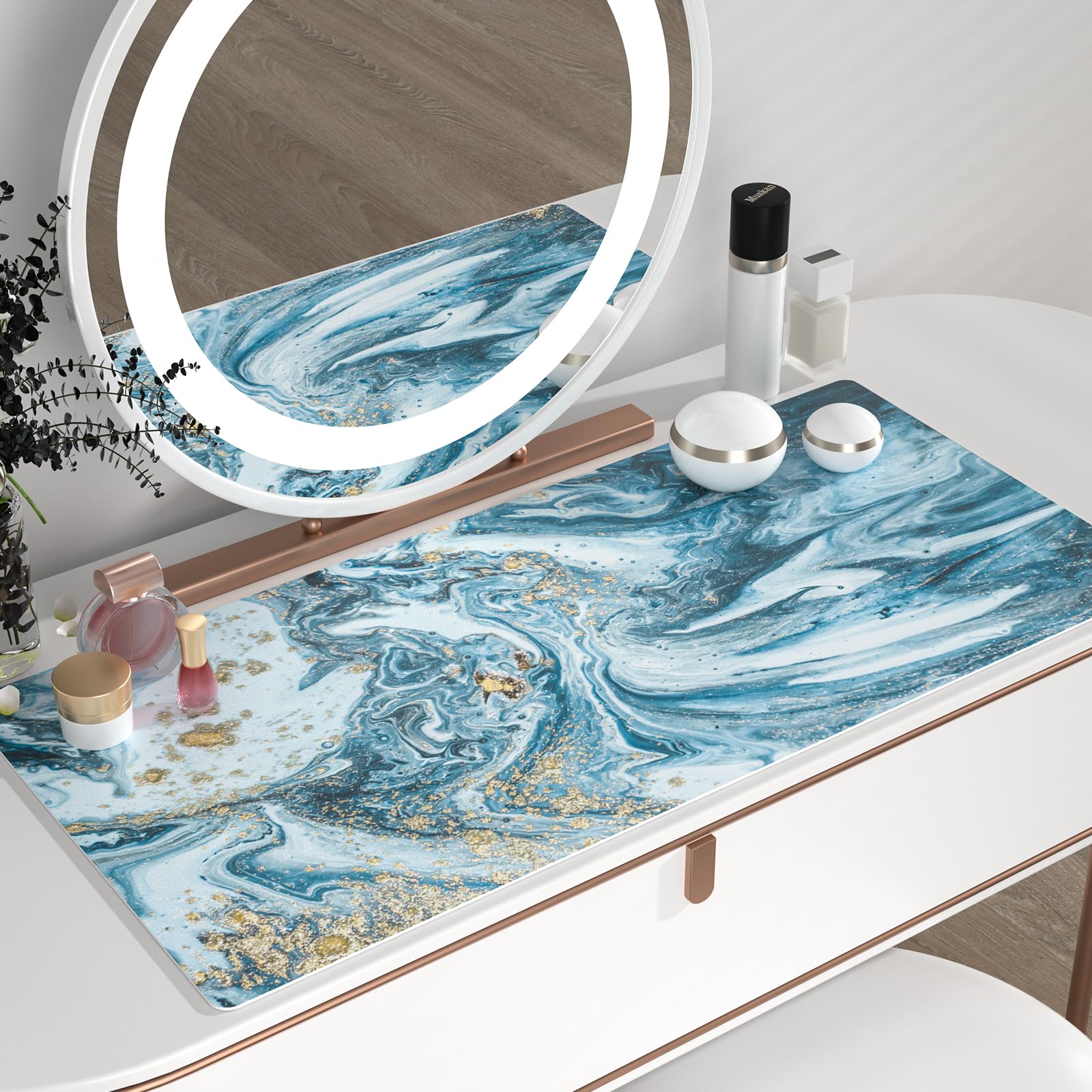 QiyI PU Leather Large Mouse Pad, Office Decor, 31.5" x 15.7", Blue Marble