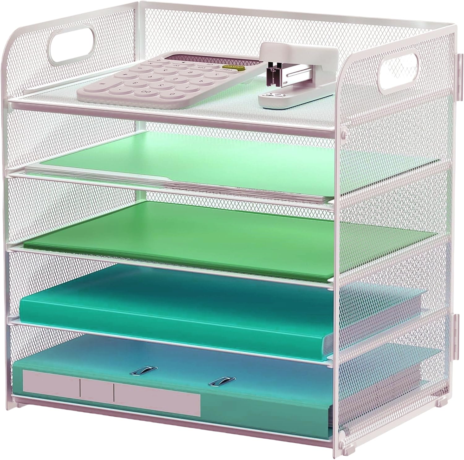 Letter Tray Paper Organizer 5-Tier Desk Organizer File Organizer Paper Holder with Handle, Metal