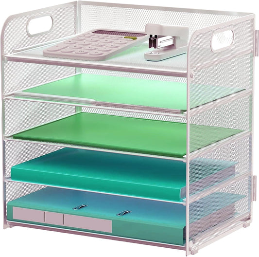 Letter Tray Paper Organizer 5-Tier Desk Organizer File Organizer Paper Holder with Handle, Metal
