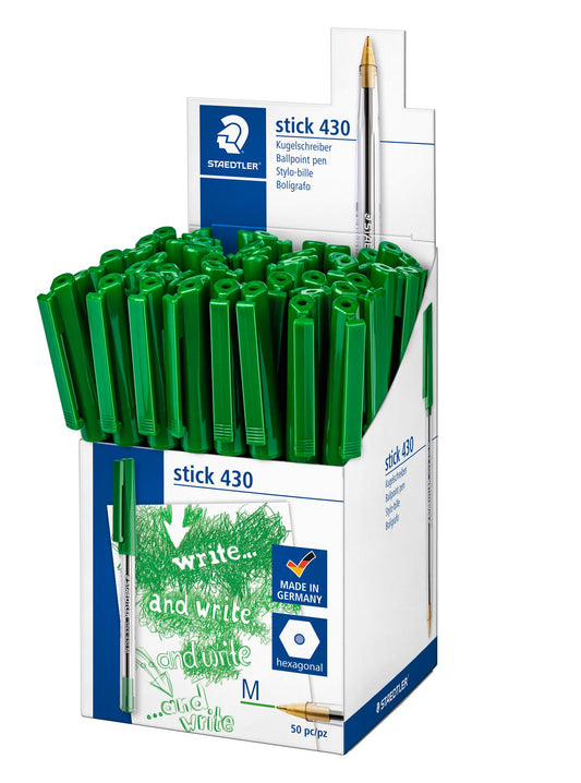 STAEDTLER Stick 430 M-5CP5 Ballpoint Pen Medium - Green (Box of 50)
