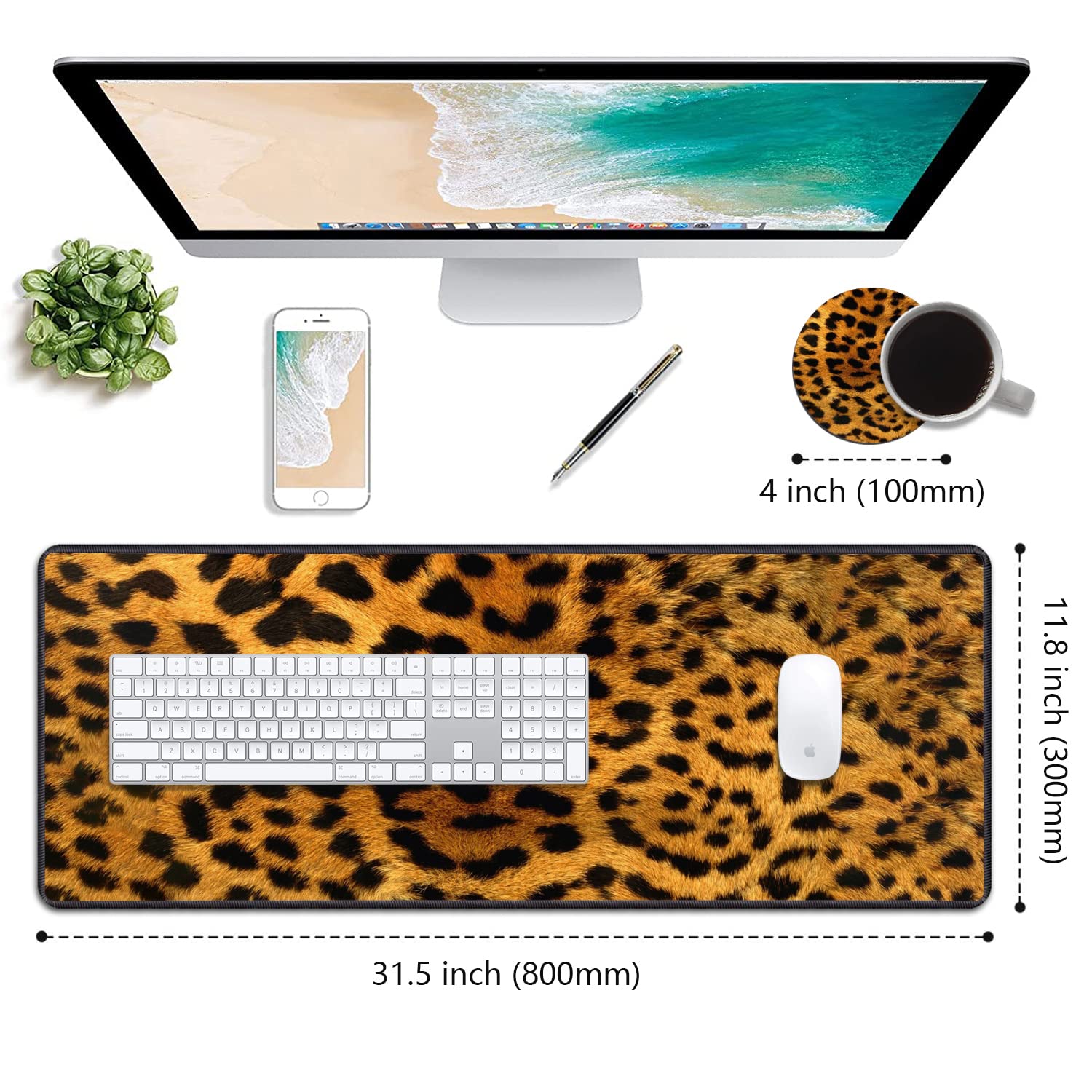 Desk Pad Mat Gaming Mouse Pads with Coasters, 31.5"x 11.8" XXL Large Big Computer Keyboard Mouse