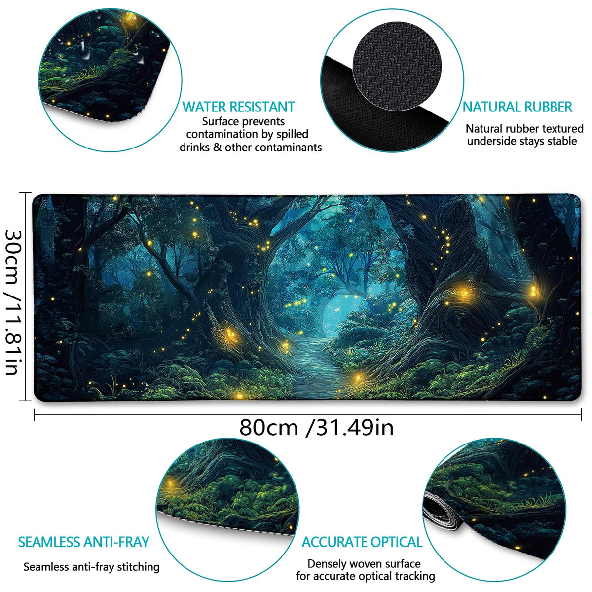 LIMKRIAN Firefly Forest Mouse Pad Large Desk Mat, Extra Large Gaming Computer Mousepad with
