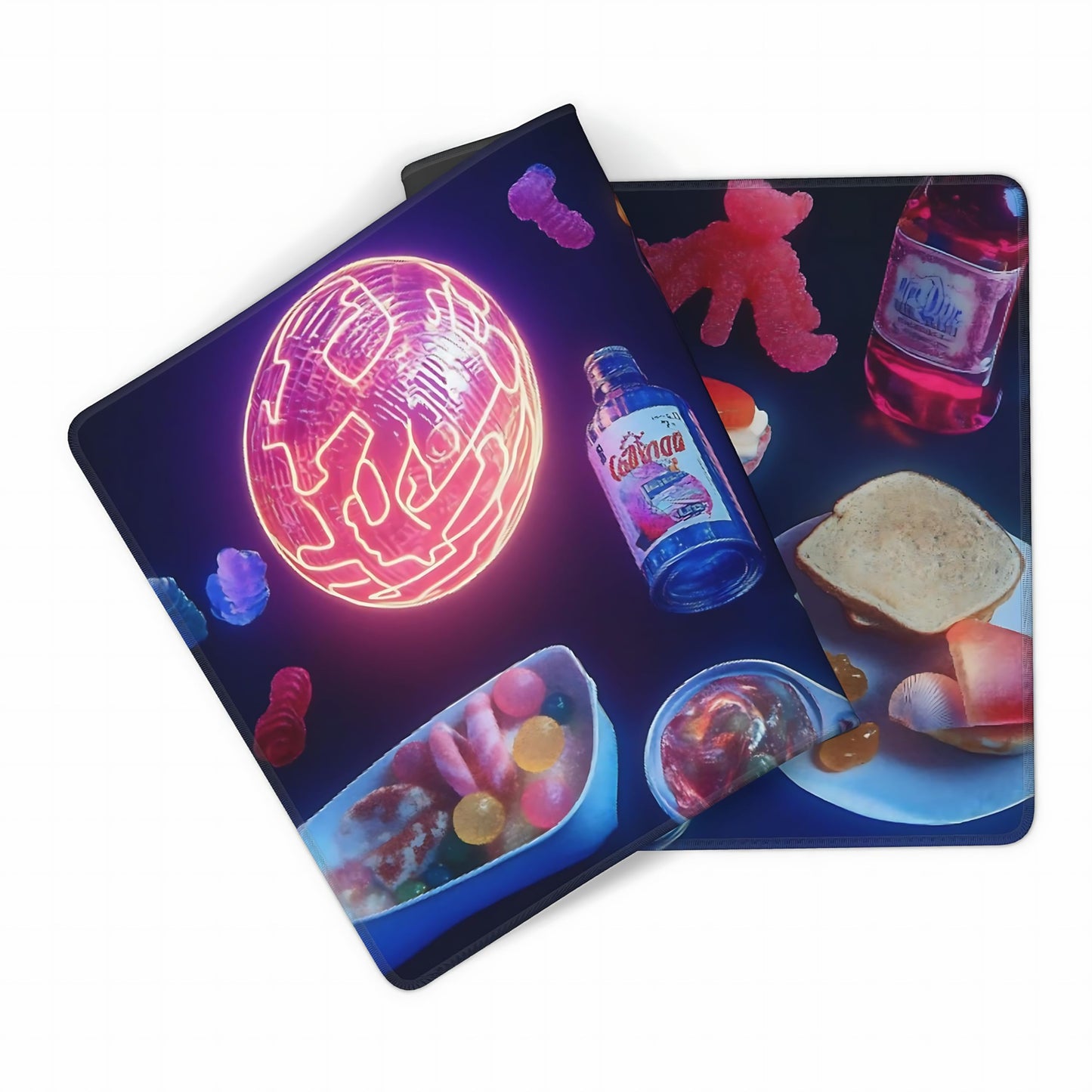 Cute Aesthetic Party Gaming Mouse Pad, Blue Pink Retro-Futurism Desk Mat with Anti-Slip Base &