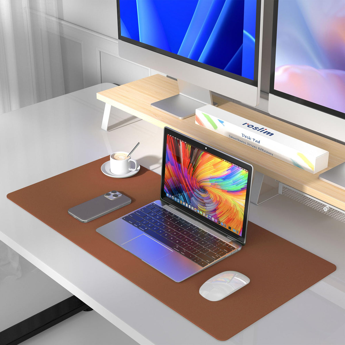 Roslim Leather Desk Pad Protector, Mouse Pad, Non-Slip Computer Mat for Desk, PU Leather Office