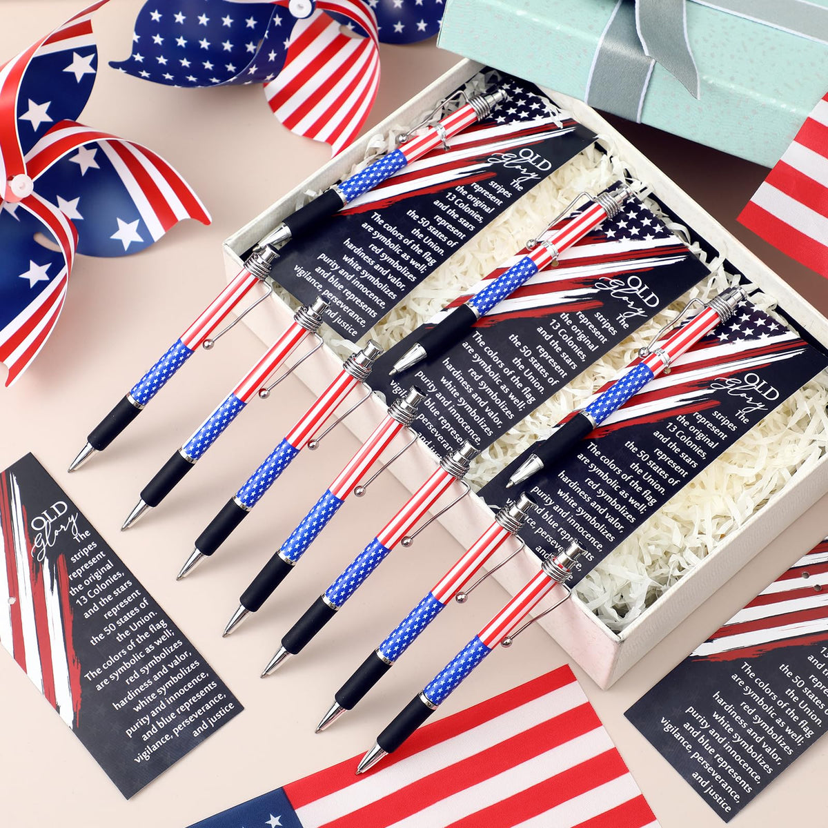 Motiskyy 50 Set Veterans Day American Flag Ballpoint Pen Patriotic USA Gift