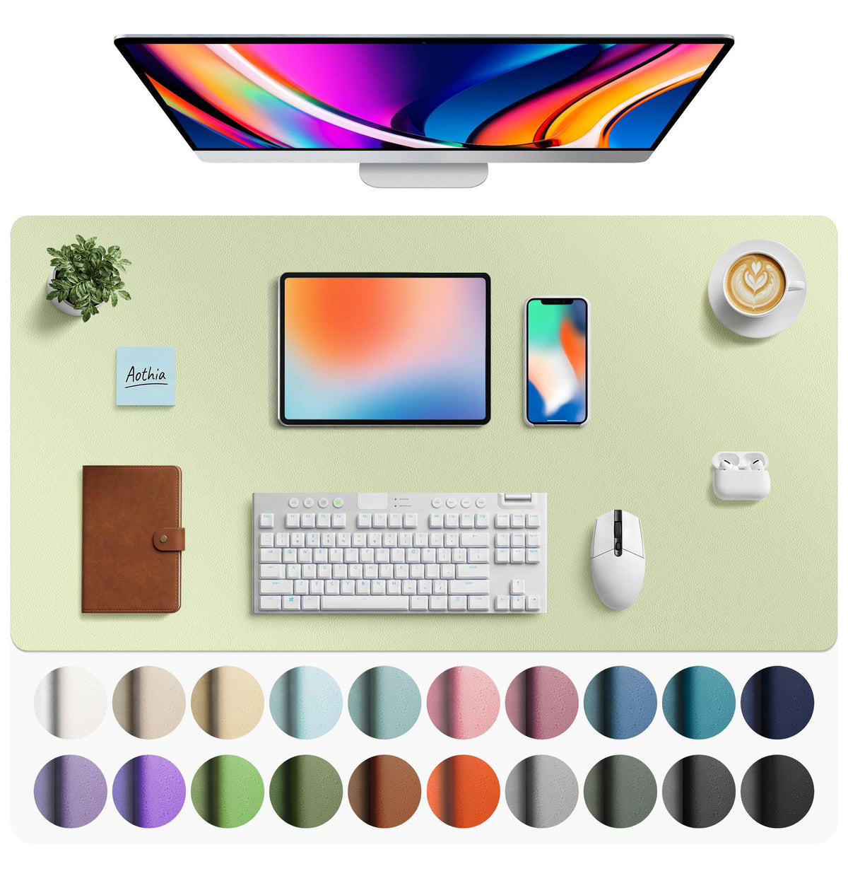 Aothia Faux Leather Desk Mat - Large Mouse Pad, Non-Slip PU Leather Blotter, Waterproof Writing