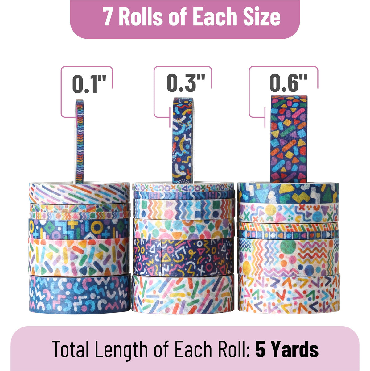 Mr. Pen- Washi Tape Set, 21 Rolls, Assorted Sizes, 5 Yards/Roll