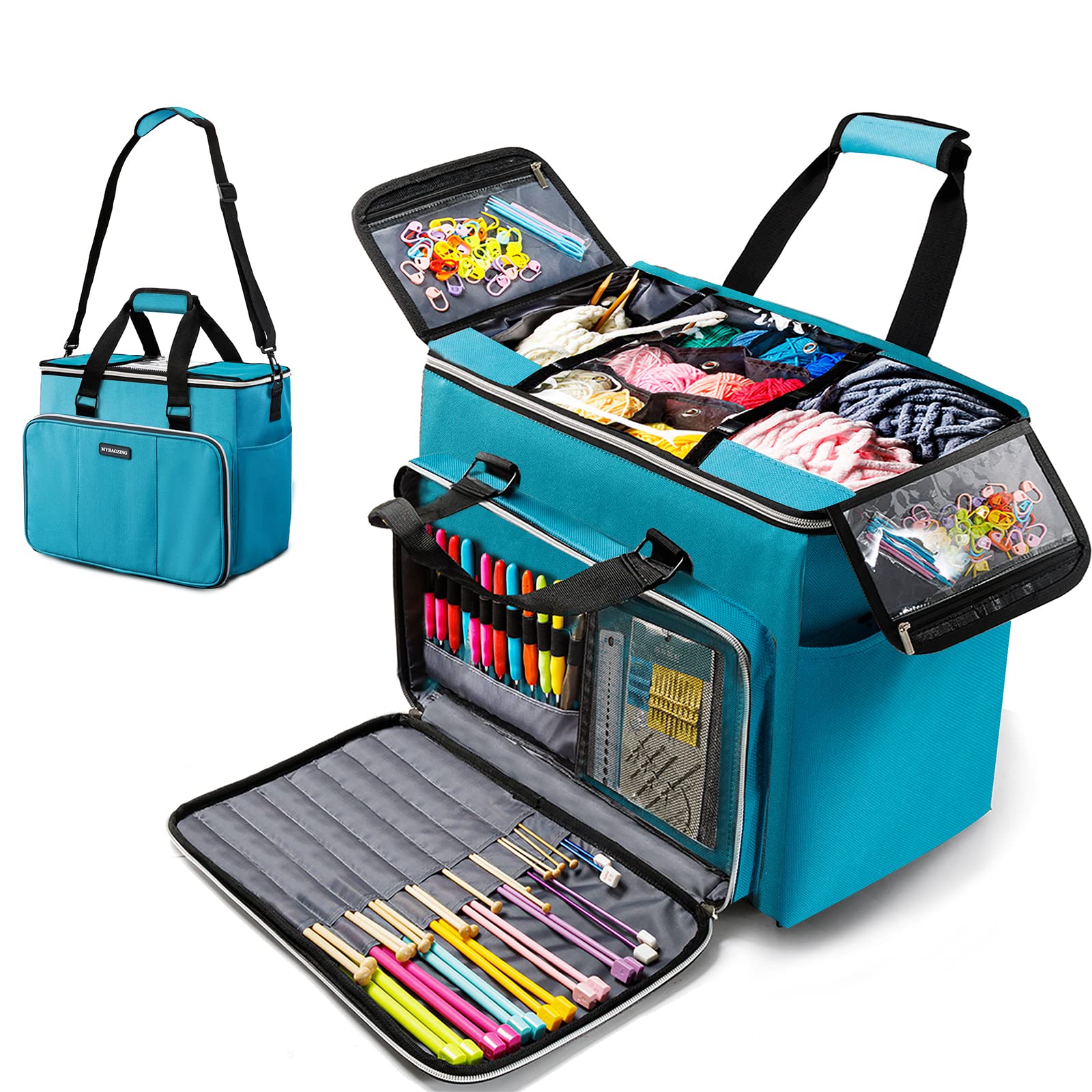 MYBAGZIING Knitting Bag, Large Yarn Storage Organizer, Crochet Bags and Totes, Yarn Bags for