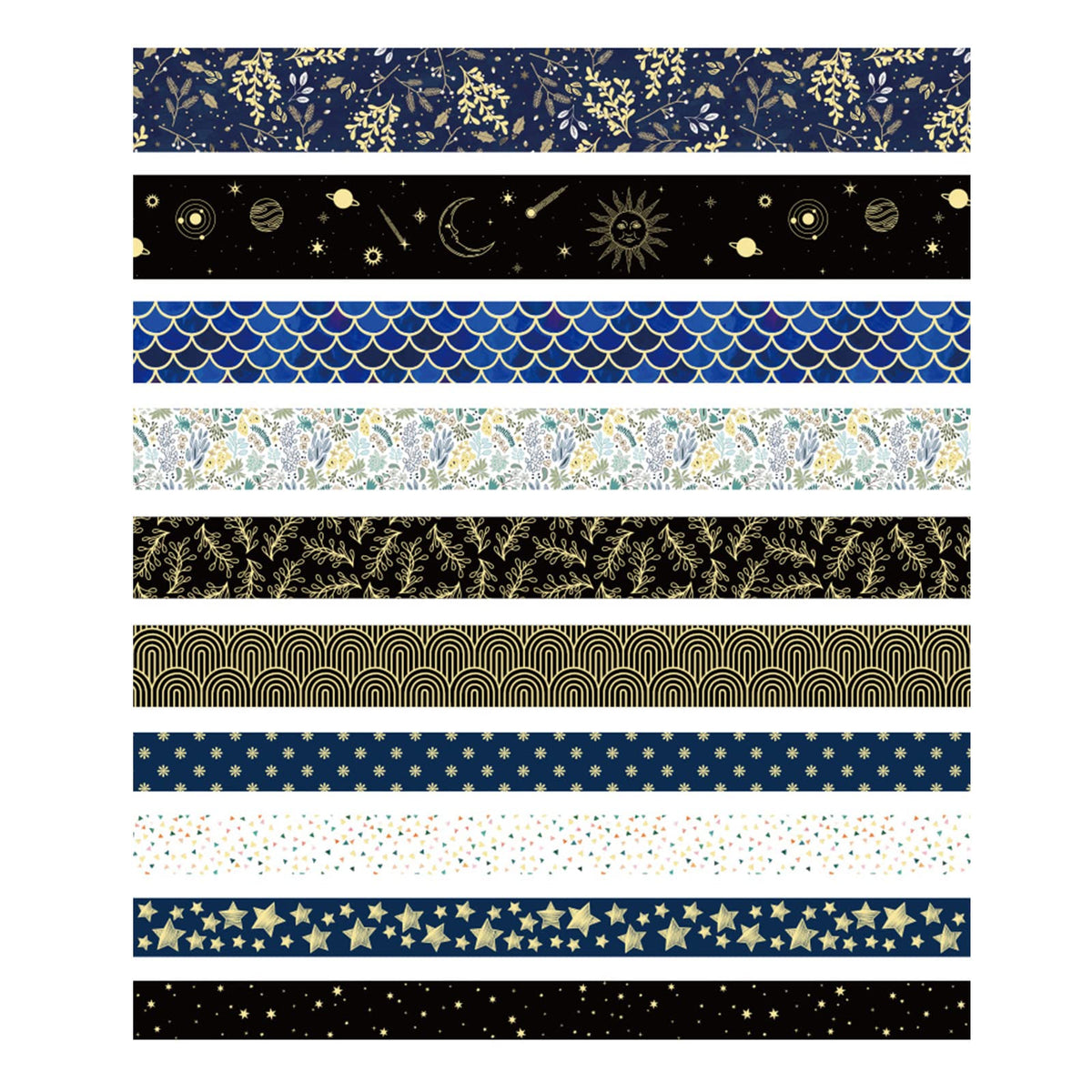 YUBX Creative Washi Tape Set 10 Rolls Gold Foil Print Decorative Masking Tapes for Arts, DIY