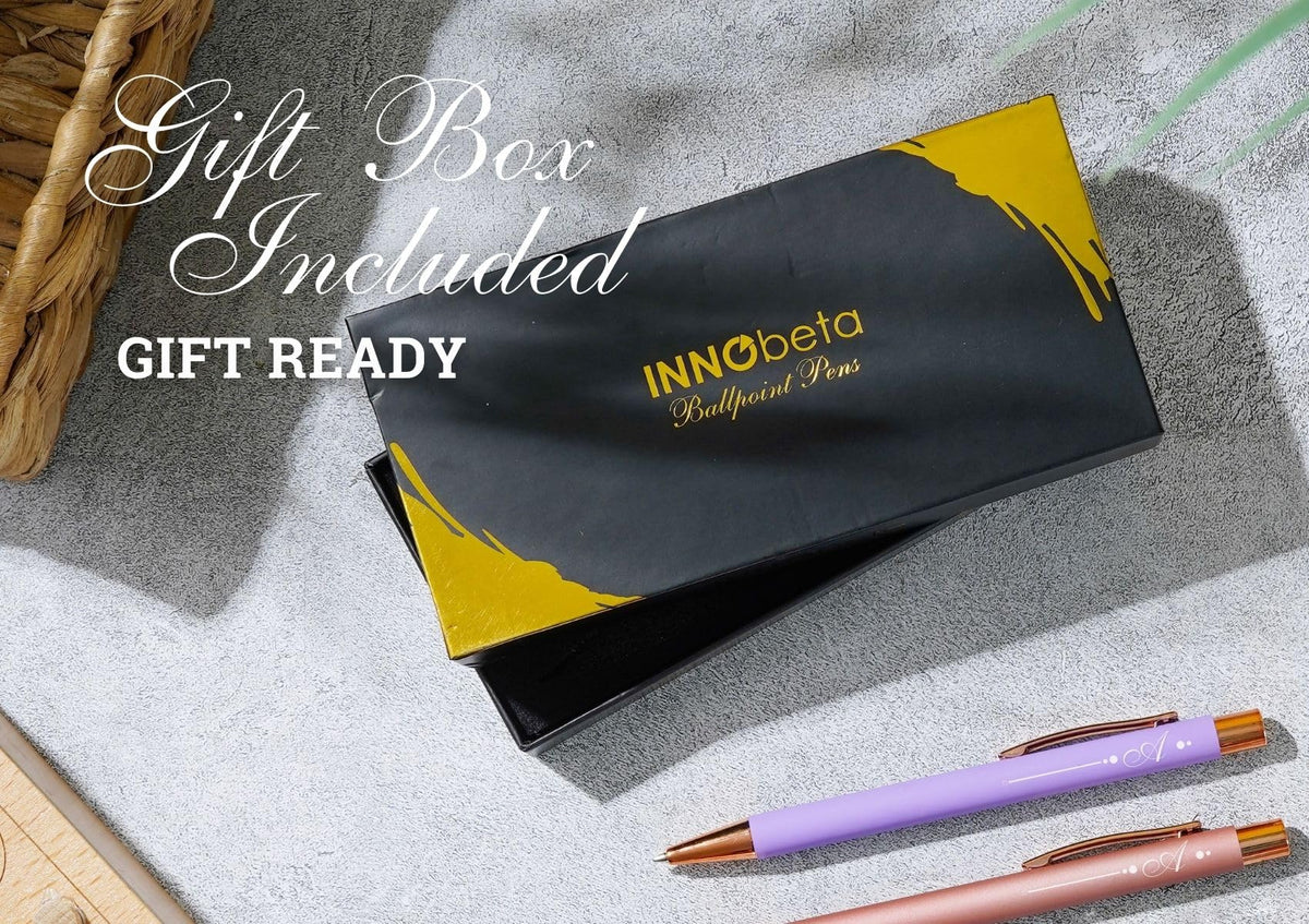 InnoBeta Monogrammed Gifts Ballpoint Pen Set of 4, Initial Letter Gifts for Housewarming, Birthday