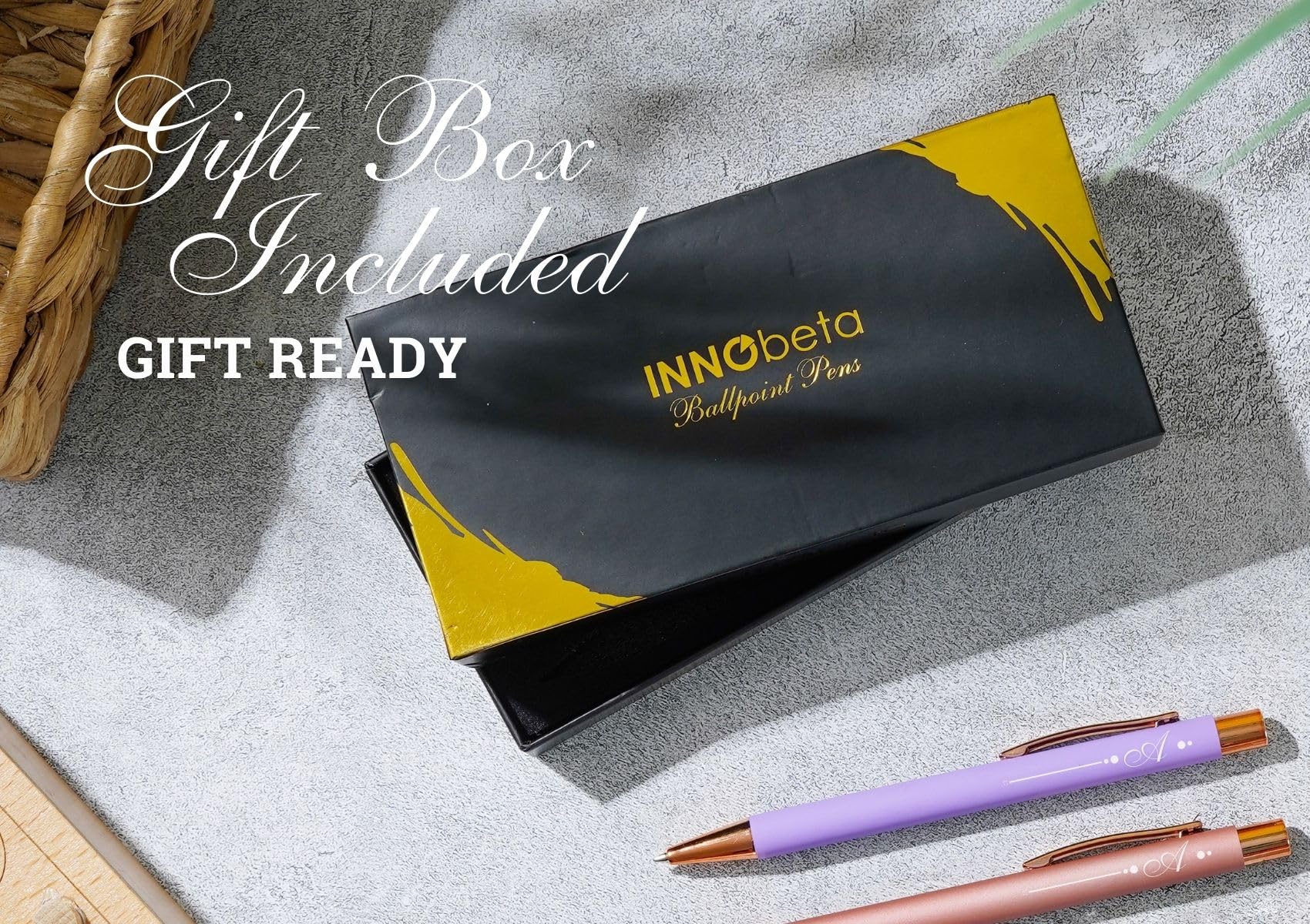 InnoBeta Monogrammed Gifts Ballpoint Pen Set of 4, Initial Letter Gifts for Housewarming, Birthday
