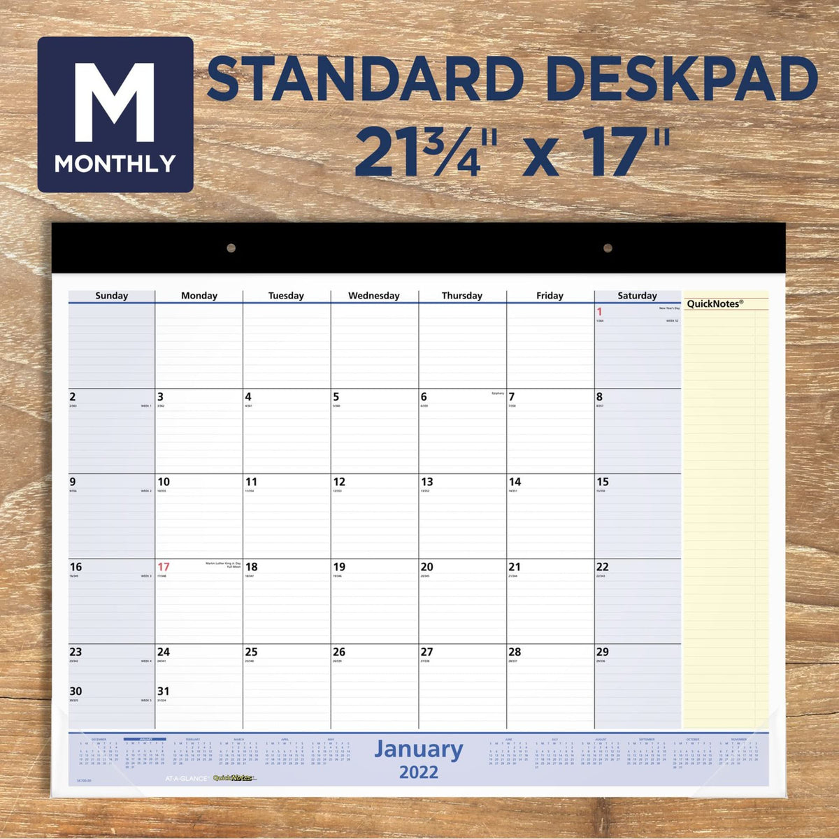 AT-A-GLANCE 2022 Desk Calendar by AT-A-GLANCE, Monthly Desk Pad, 22" x 17", Standard, QuickNotes