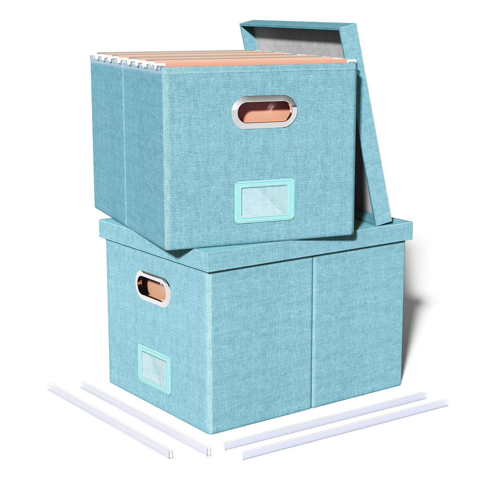 Oterri 2 Pack File Storage Organizer Box,Filing Box,Portable File Box with Lid,Fit for Letter/Legal
