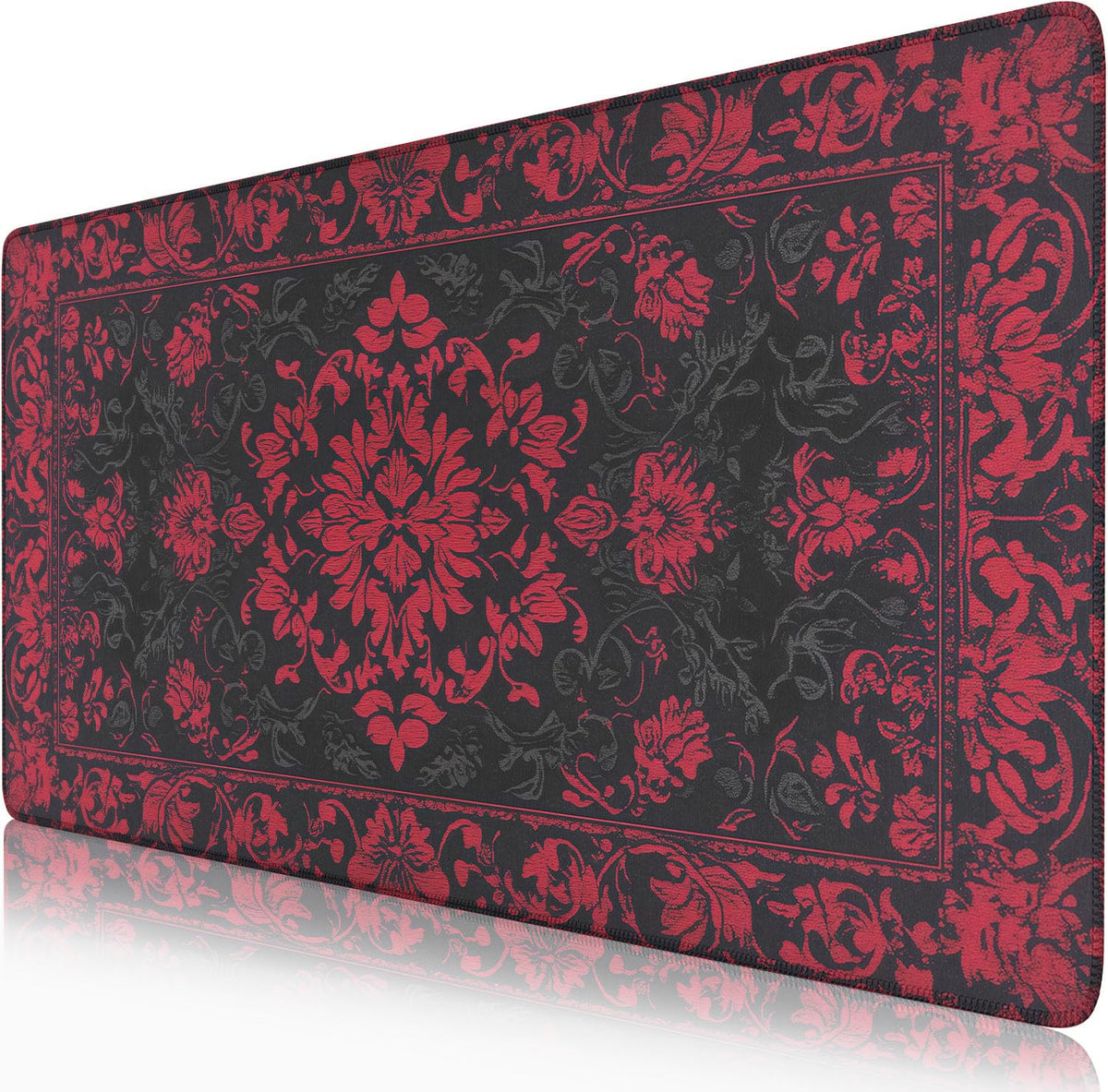 Victorian Gothic Floral Desk Mat Black Red Baroque Desk Pad Dark Academia XXL Large Mouse Pad