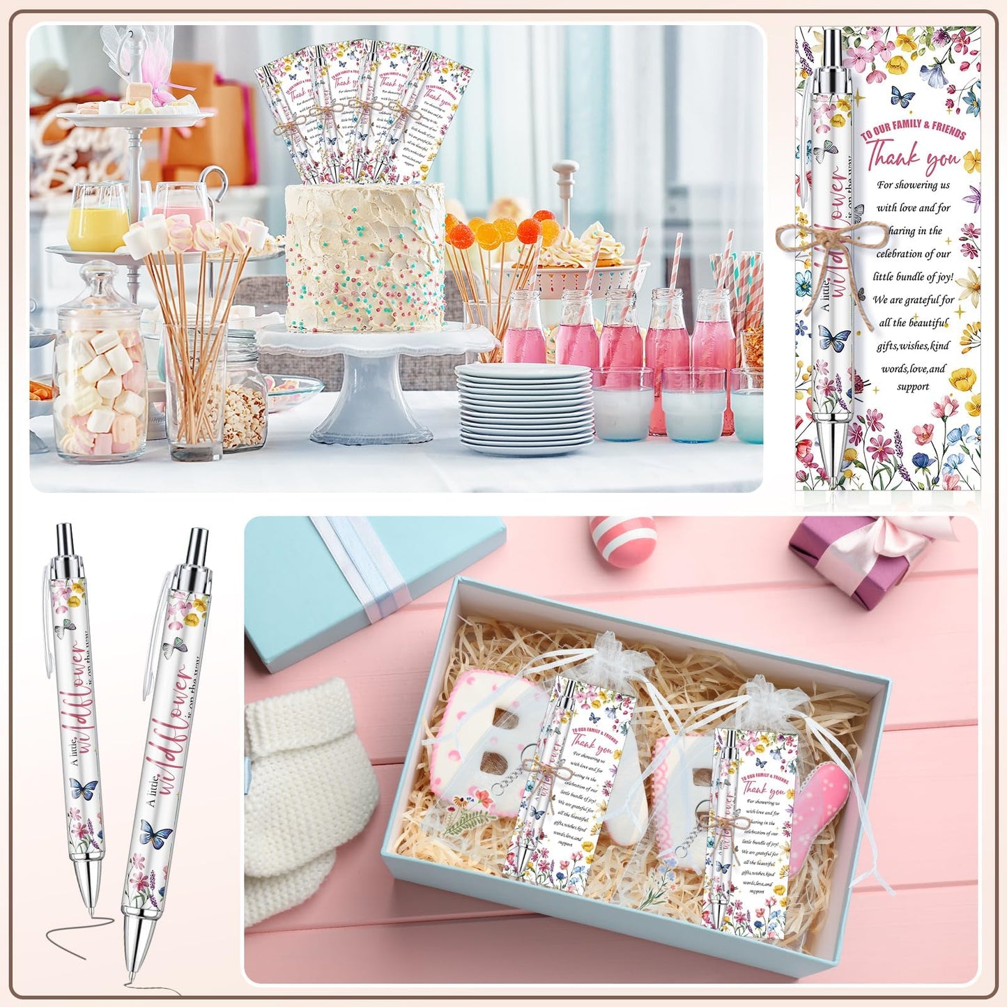 EYNDYN 145 Pieces Wildflower Baby Shower Favors for Guest Little Wildflower Ballpoint Pens