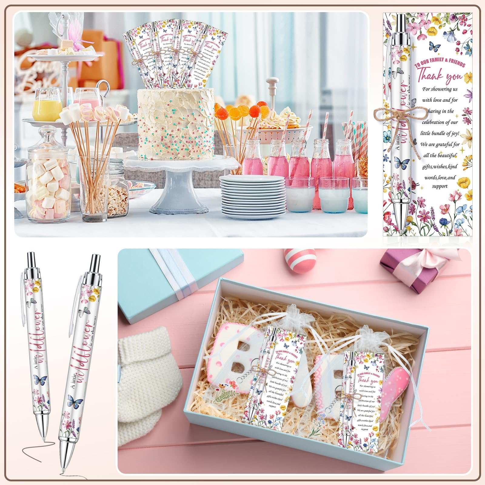 EYNDYN 145 Pieces Wildflower Baby Shower Favors for Guest Little Wildflower Ballpoint Pens