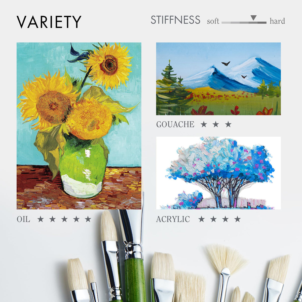 ARTIFY 15-Piece Professional Oil Paint Brush Set - Natural Hog Bristle, No-Shedding, Handcrafted by
