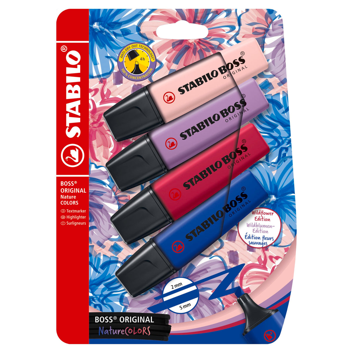 STABILO Boss Original NatureColors Wildflower Edition Highlighter Blister Pack of 4 Highlighters