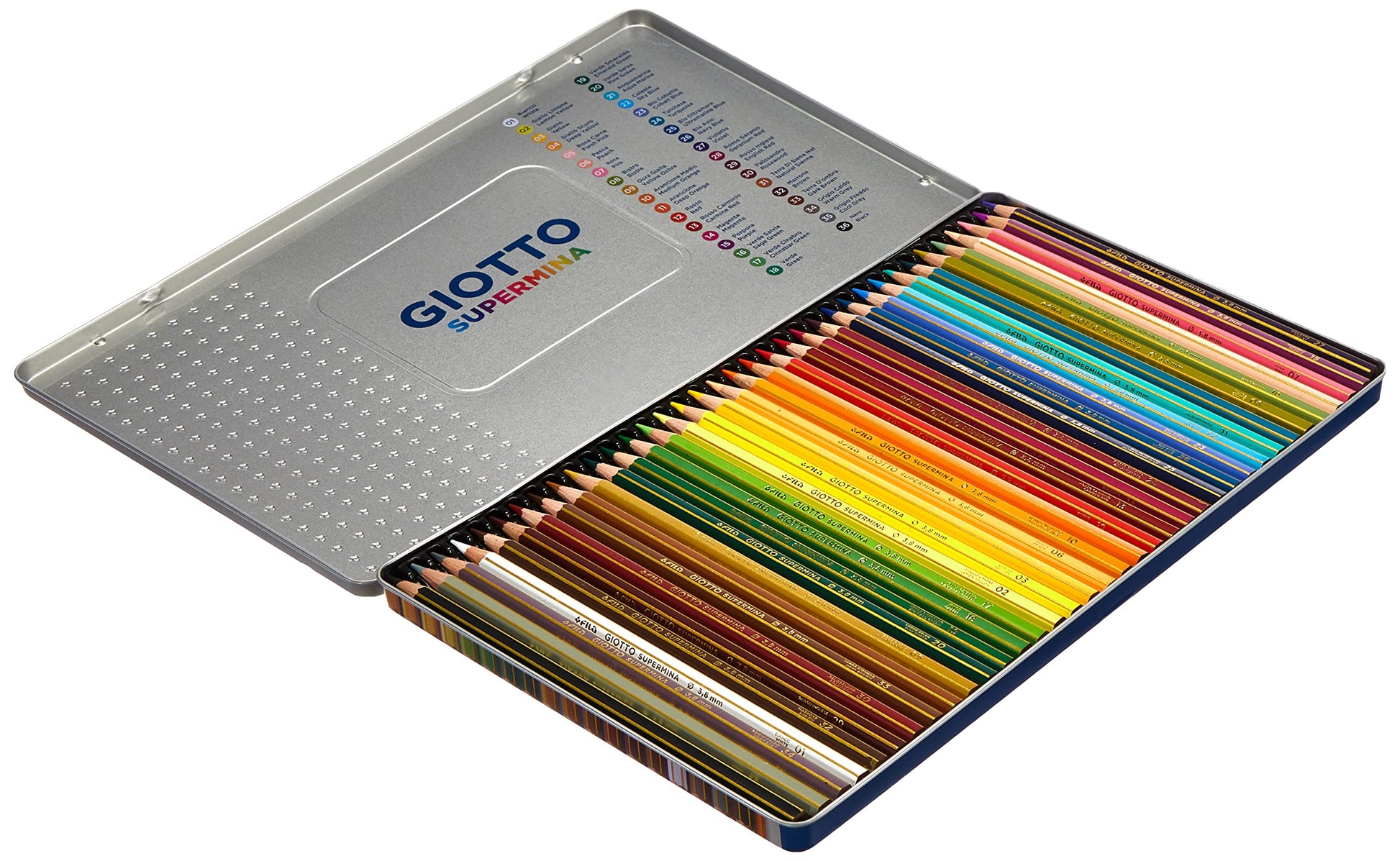Giotto SUPERMINA – Metal Case with Colouring Pencils, with Extra Large lead, 3.8 mm Diameter Metal