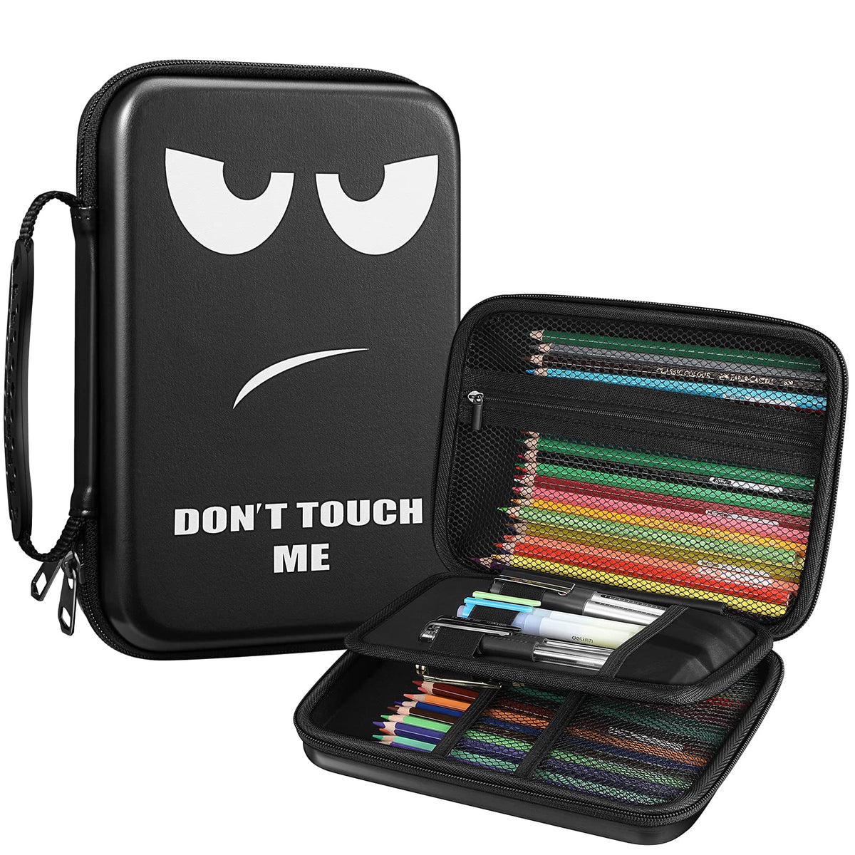 FINPAC Pencil Case Holder Slot, Large MultiLayer Watercolor Pen Bag w/Zipper Front Pocket, Big